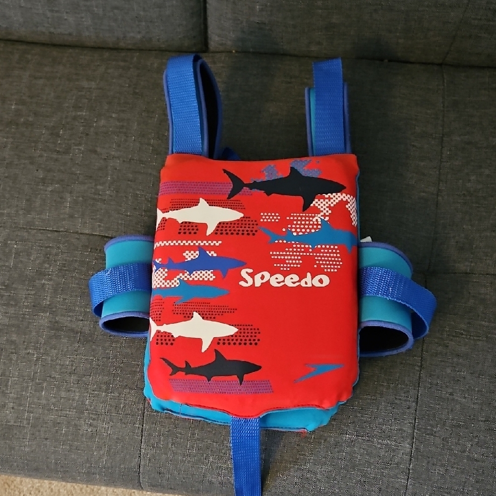 Speedo Red and Blue Swim Vest with Shark Design